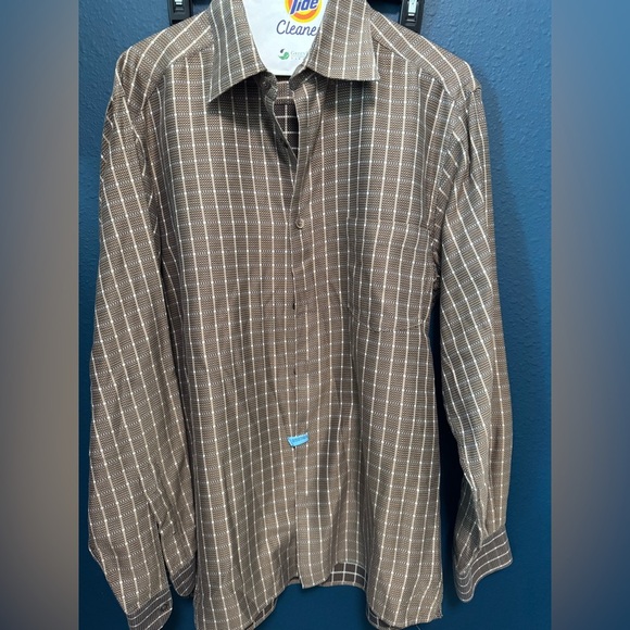 Ermenegildo Zegna Men's Brown Checkered Shirt M - Picture 1 of 9